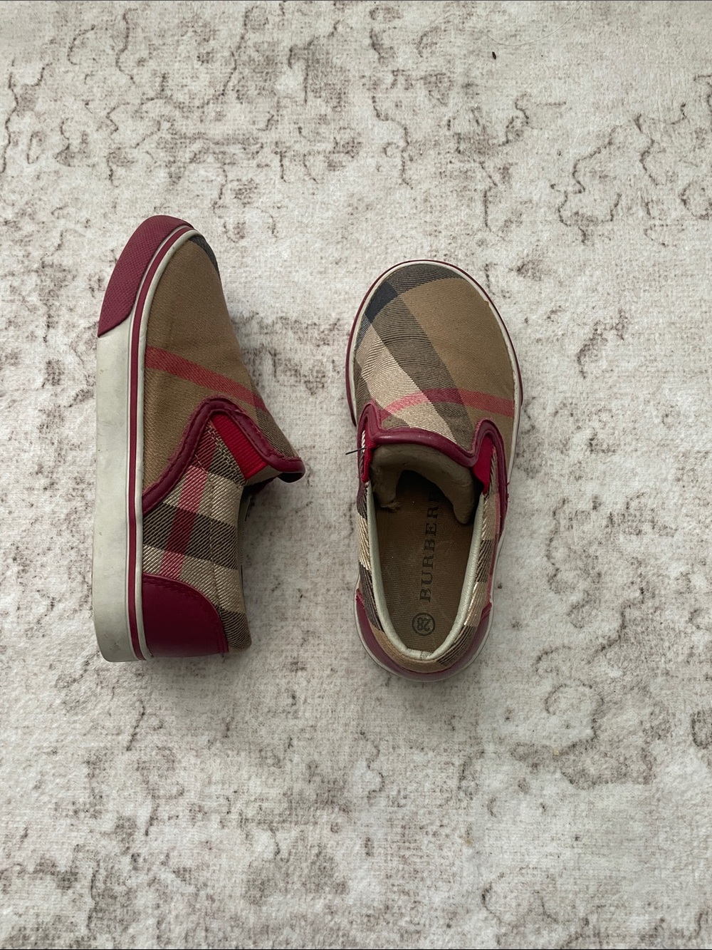 Burberry Kids Plaid Slip-On Sneakers with Burgundy Accents